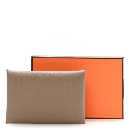 Hermes Epsom Horseshoe Calvi Card Case Etoupe Mauve Pale 8 of 8
