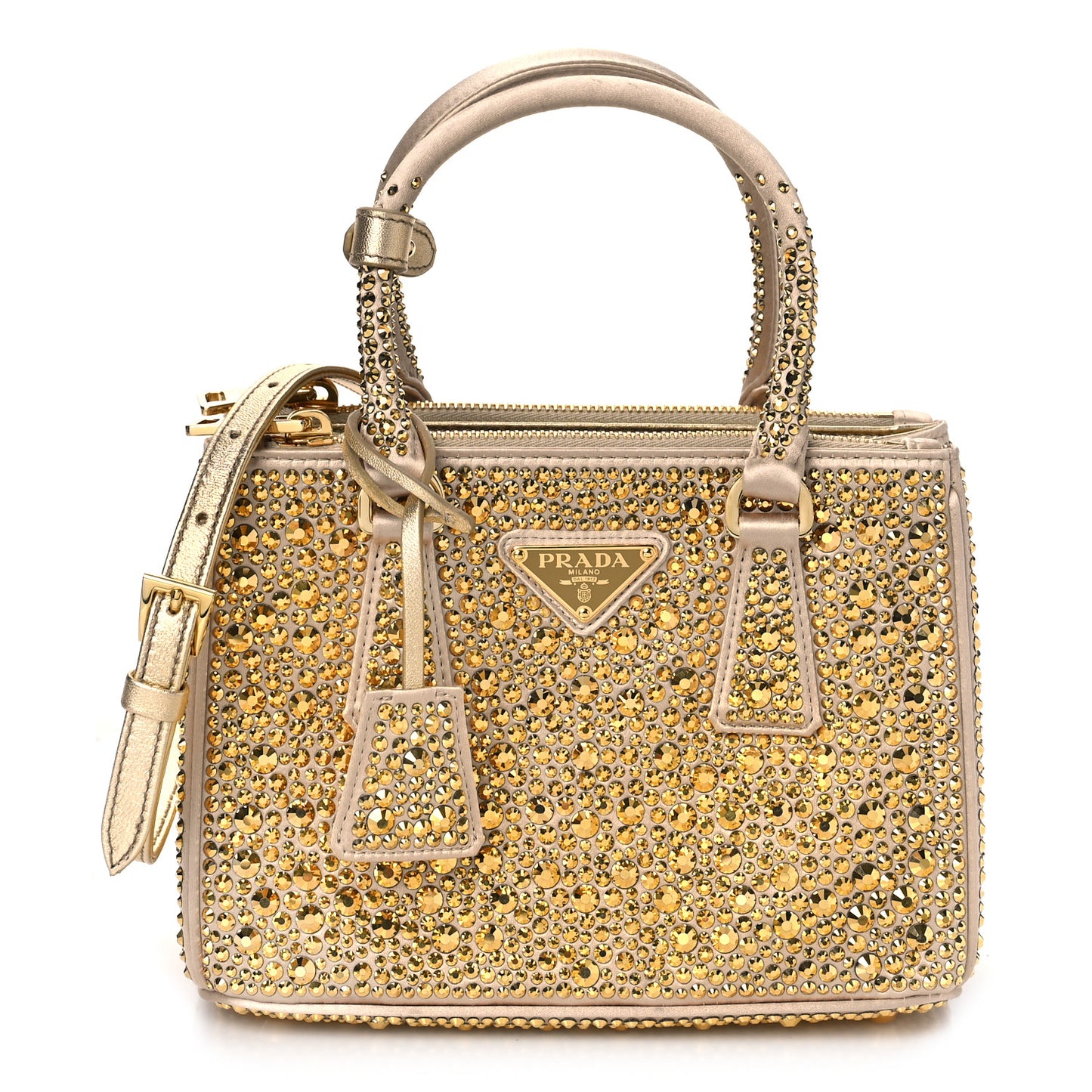 Satin Crystal Mini Galleria Double Zip Tote Platino