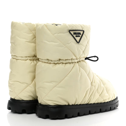 Prada Re-Nylon Piuma Triangle Logo Padded Drawcord 20mm Snow Boots 37.5 Avorio 4 of 8