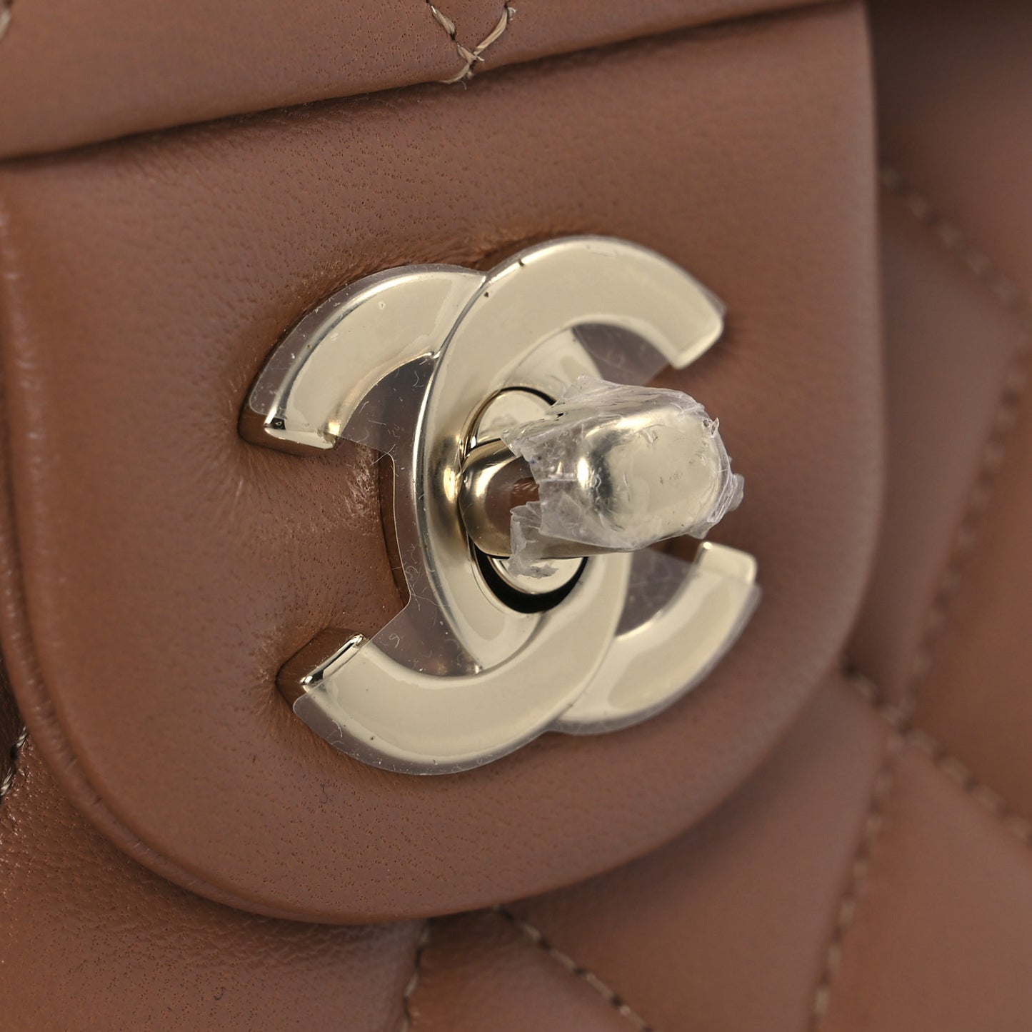 Lambskin Quilted Medium Double Flap Brown