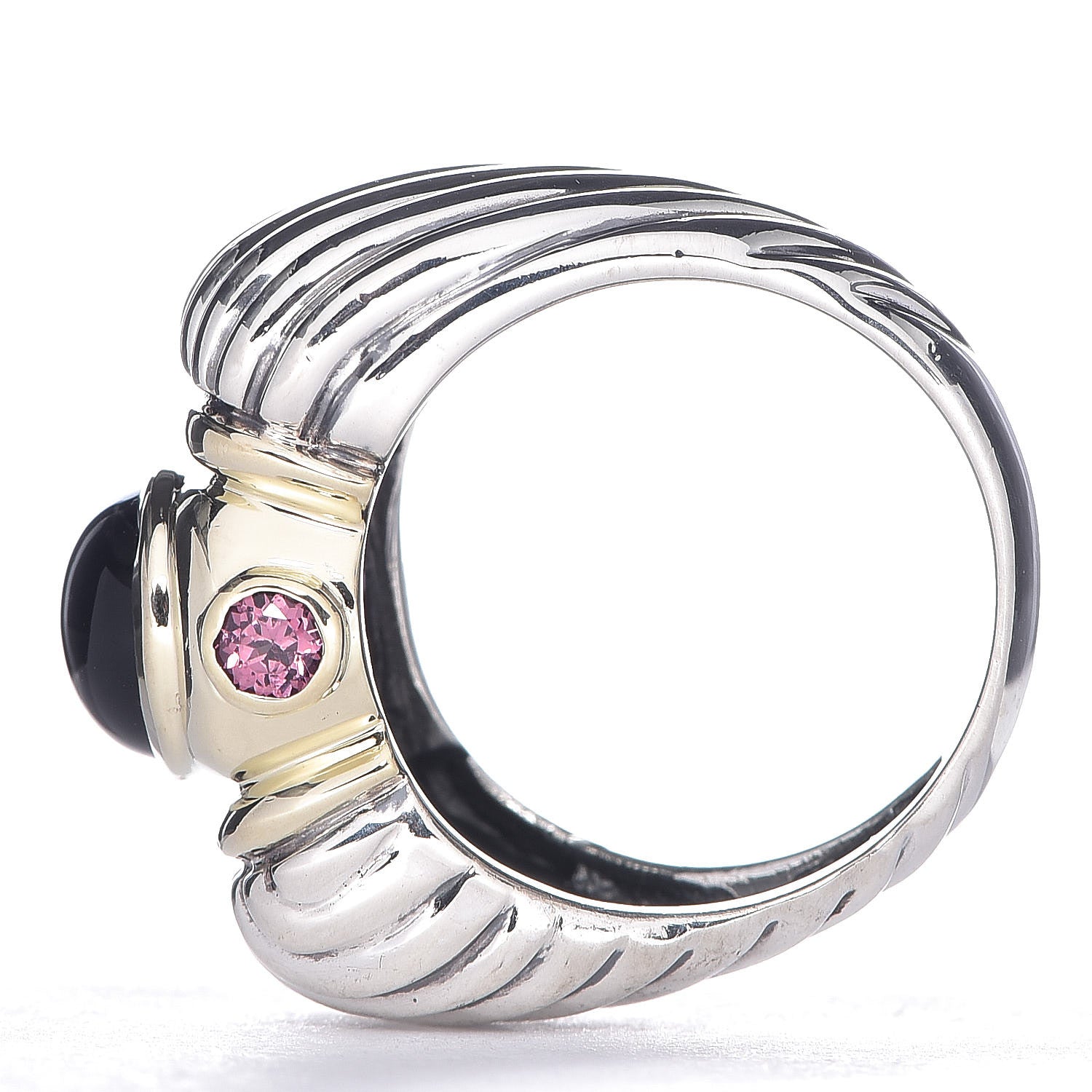 David Yurman Sterling Silver 14K Yellow Gold Black Onyx Pink Sapphire Renaissance Ring 53 6.5 6 of 9