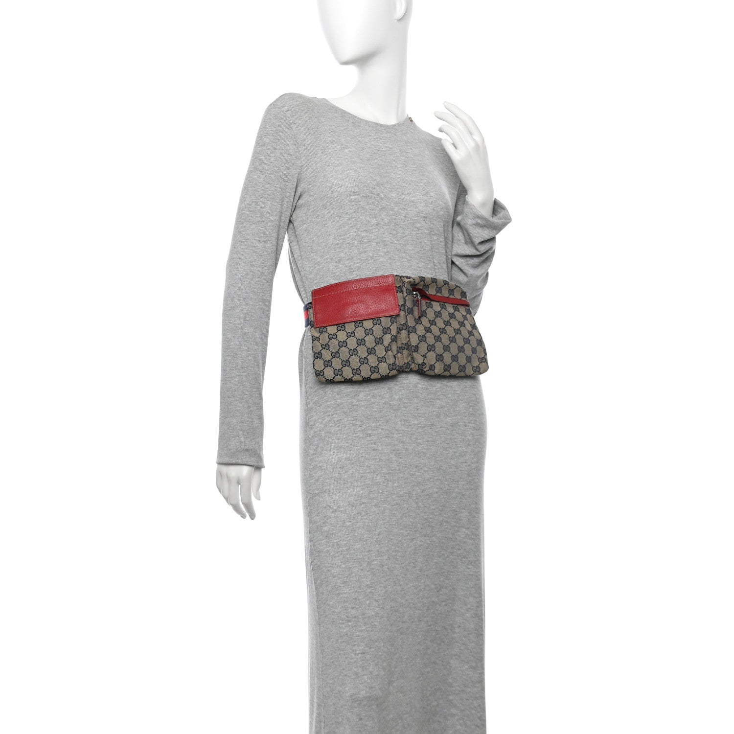 Gucci GG Monogram Web Double Pocket Belt Bag Navy Red 2 of 18