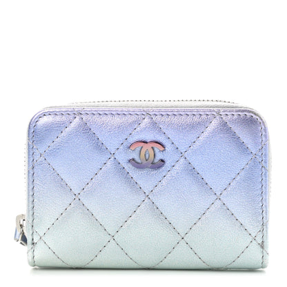 Chanel Gradient Metallic Calfskin Quilted Zip Around Coin Purse Wallet Silver Blue Yellow Purple 1 of 10