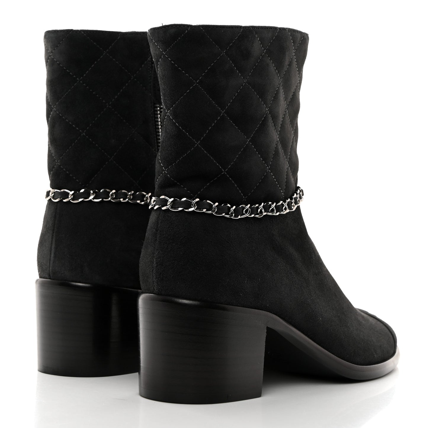 Suede Calfskin Chain CC Cap Toe Short Boots 39 Dark Grey