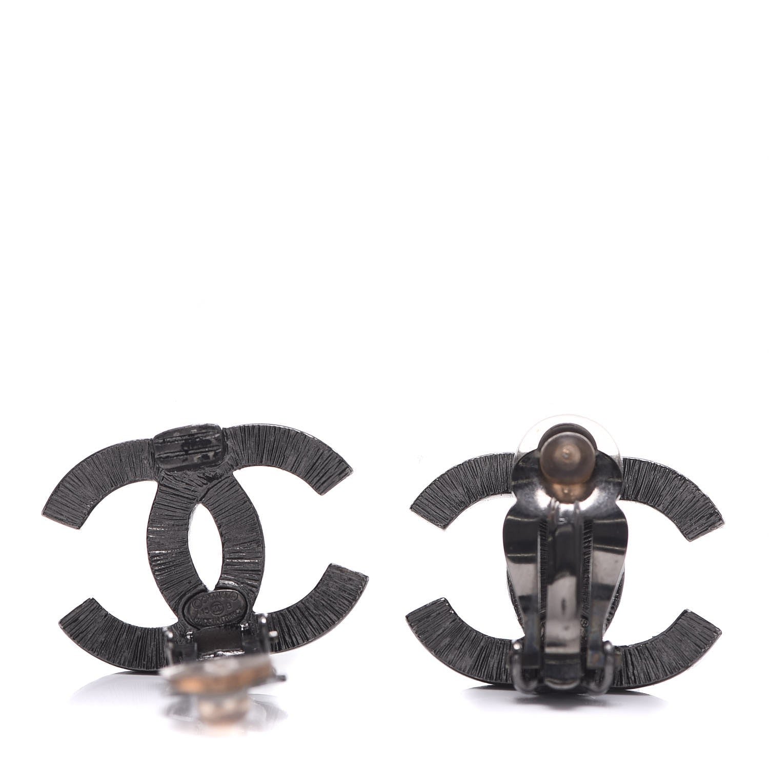 Chanel Ruthenium CC Clip On Earrings Silver 3 of 5