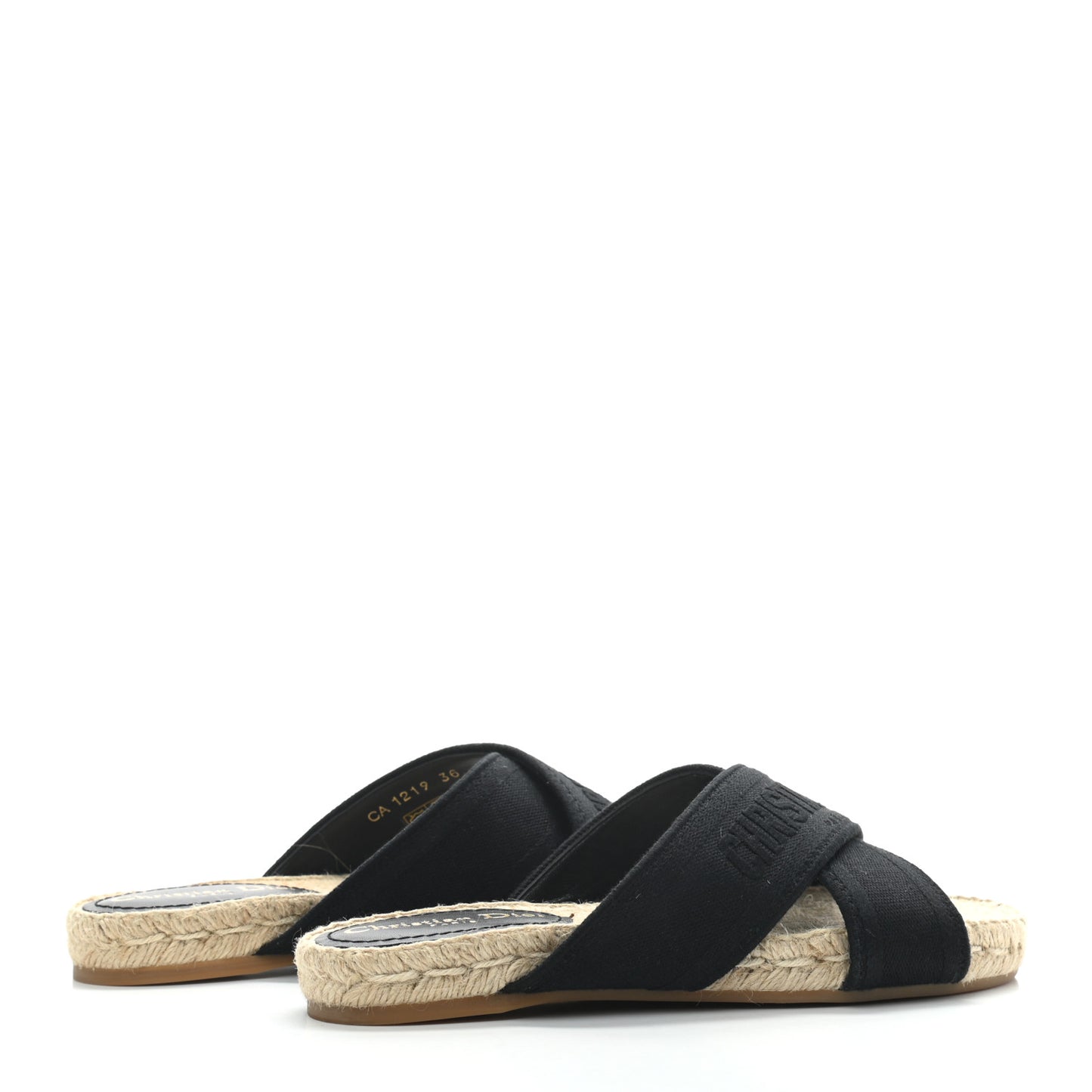 Canvas Embroidered Granville Espadrille Crisscross Flat Slide Sandals 36 Black