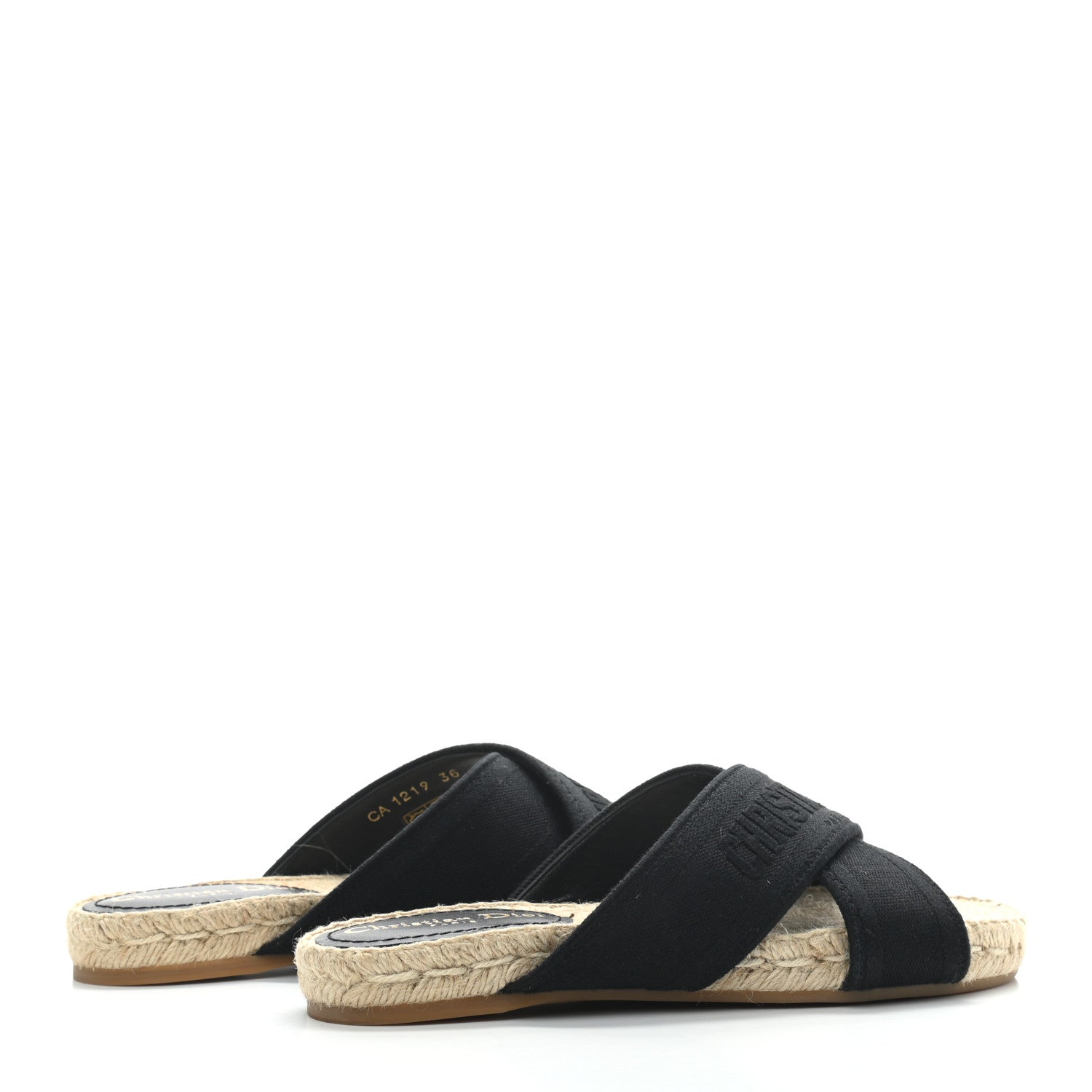 Christian Dior Canvas Embroidered Granville Espadrille Crisscross Flat Slide Sandals 36 Black 4 of 8