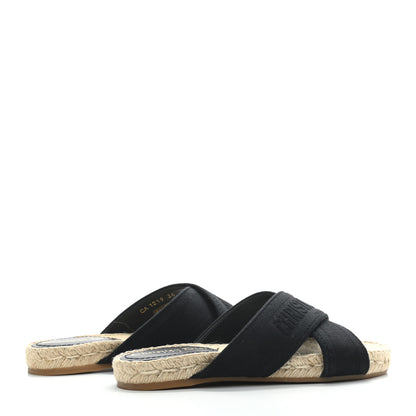 Christian Dior Canvas Embroidered Granville Espadrille Crisscross Flat Slide Sandals 36 Black 4 of 8