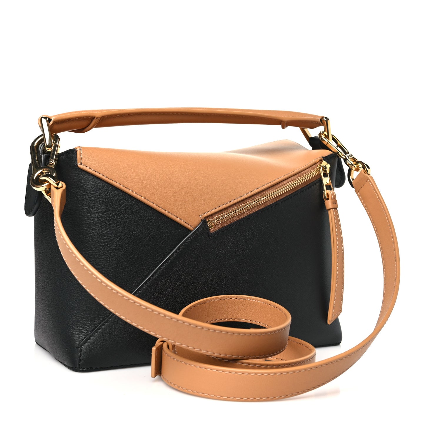 Calfskin Small Puzzle Edge Bag Warm Desert Black