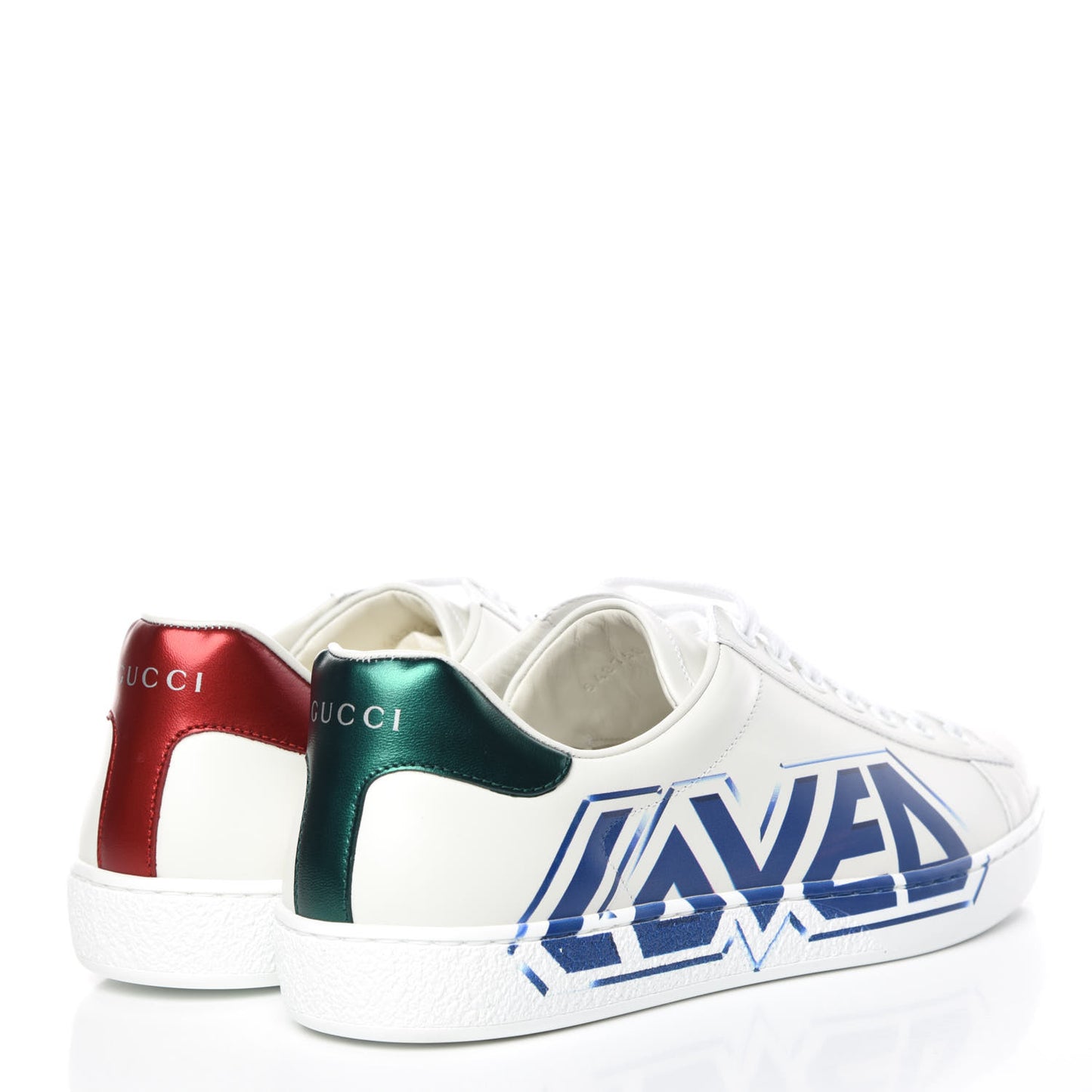 Calfskin Nappa LOVED Print Mens Ace Sneakers 7 White Red Flame Green