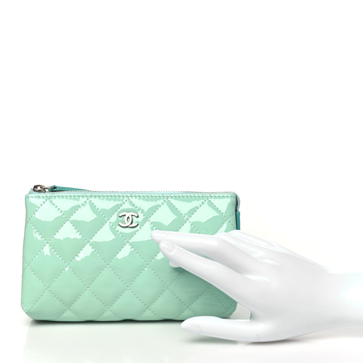 Chanel Patent Quilted Cosmetic Pouch Light Green 2 of 9
