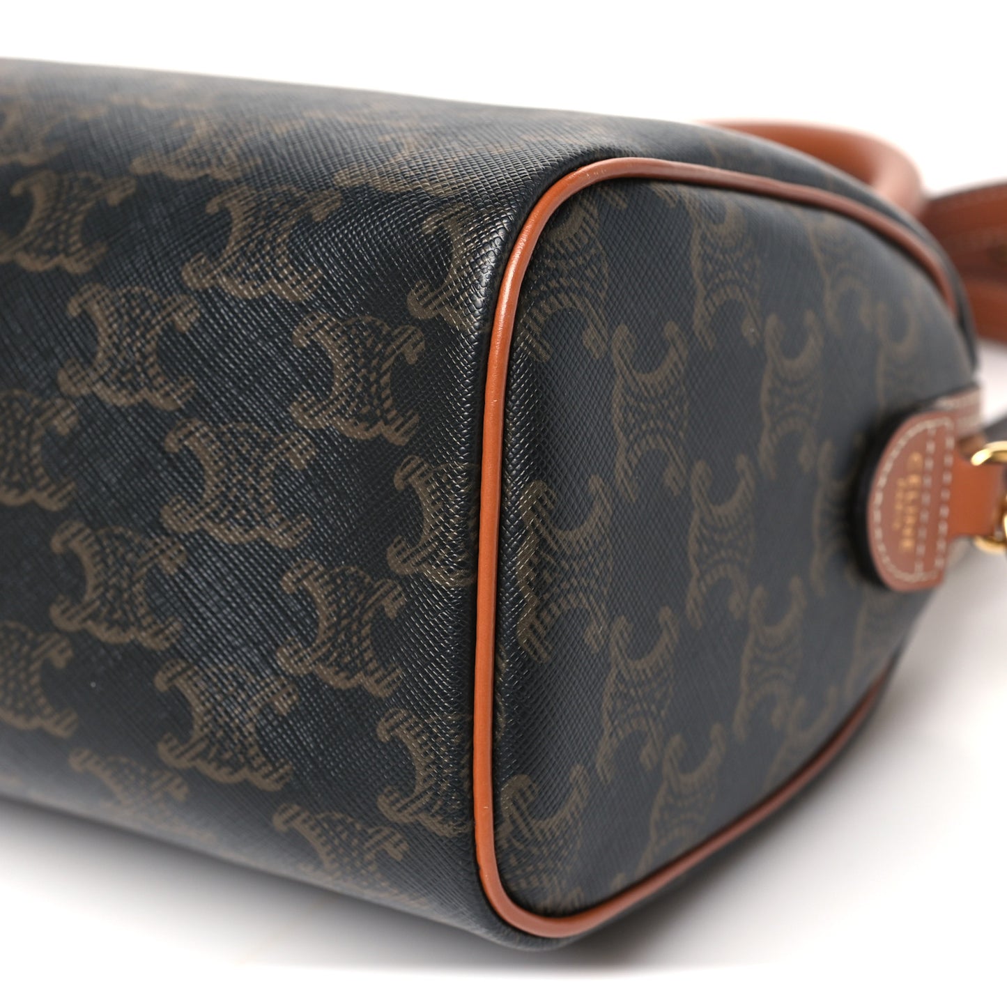 Triomphe Canvas Calfskin Small Boston Bag Tan