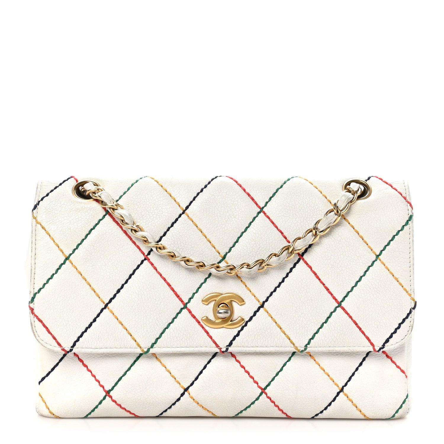 Chanel Goatskin Multicolor Stitch Single Flap White 1 of 11