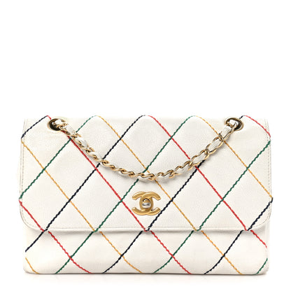 Chanel Goatskin Multicolor Stitch Single Flap White 1 of 11