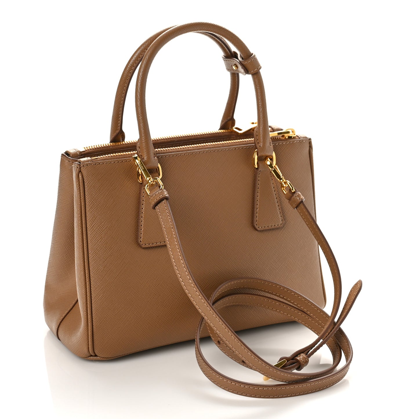 Saffiano Small Galleria Double Zip Tote Caramel