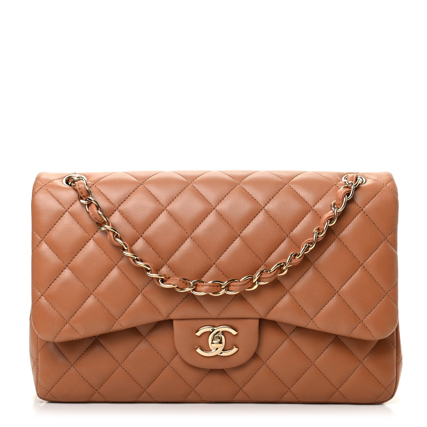 Lambskin Quilted Jumbo Double Flap Brown