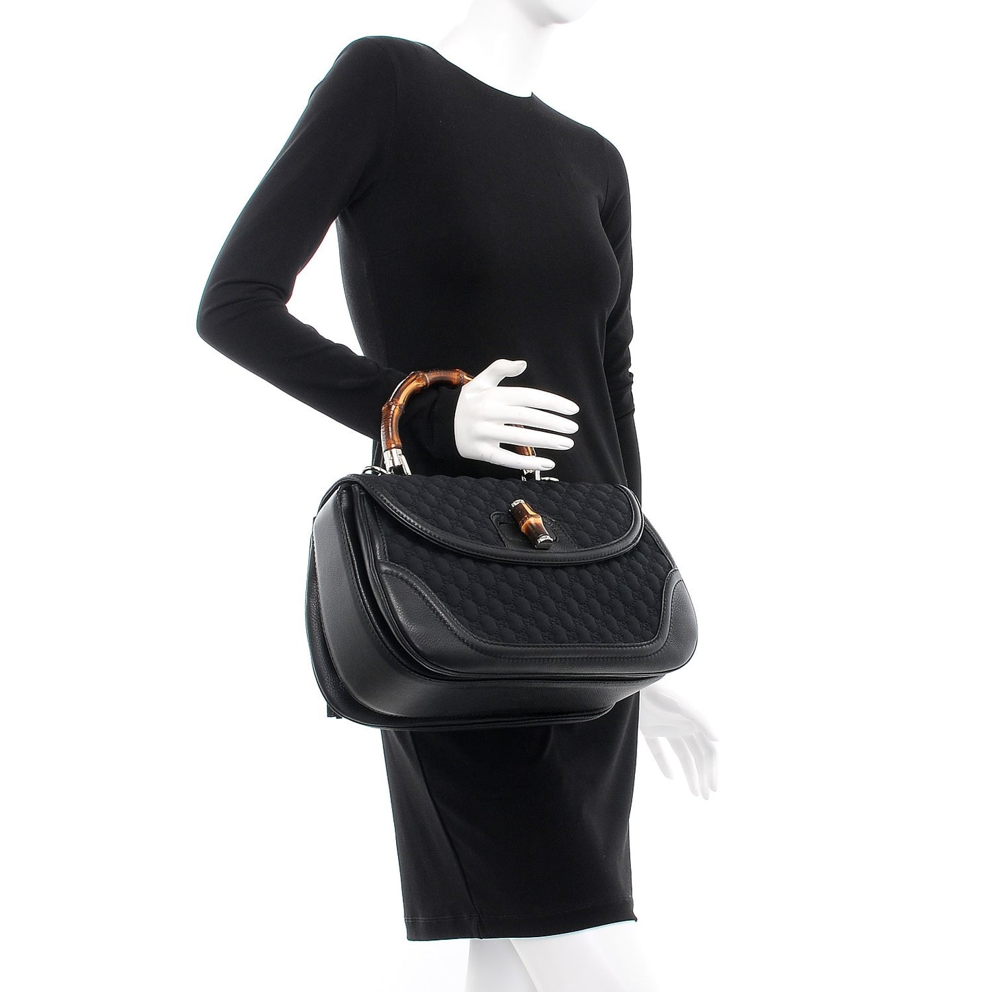 Rubber Guccissima Large New Bamboo Top Handle Bag Black