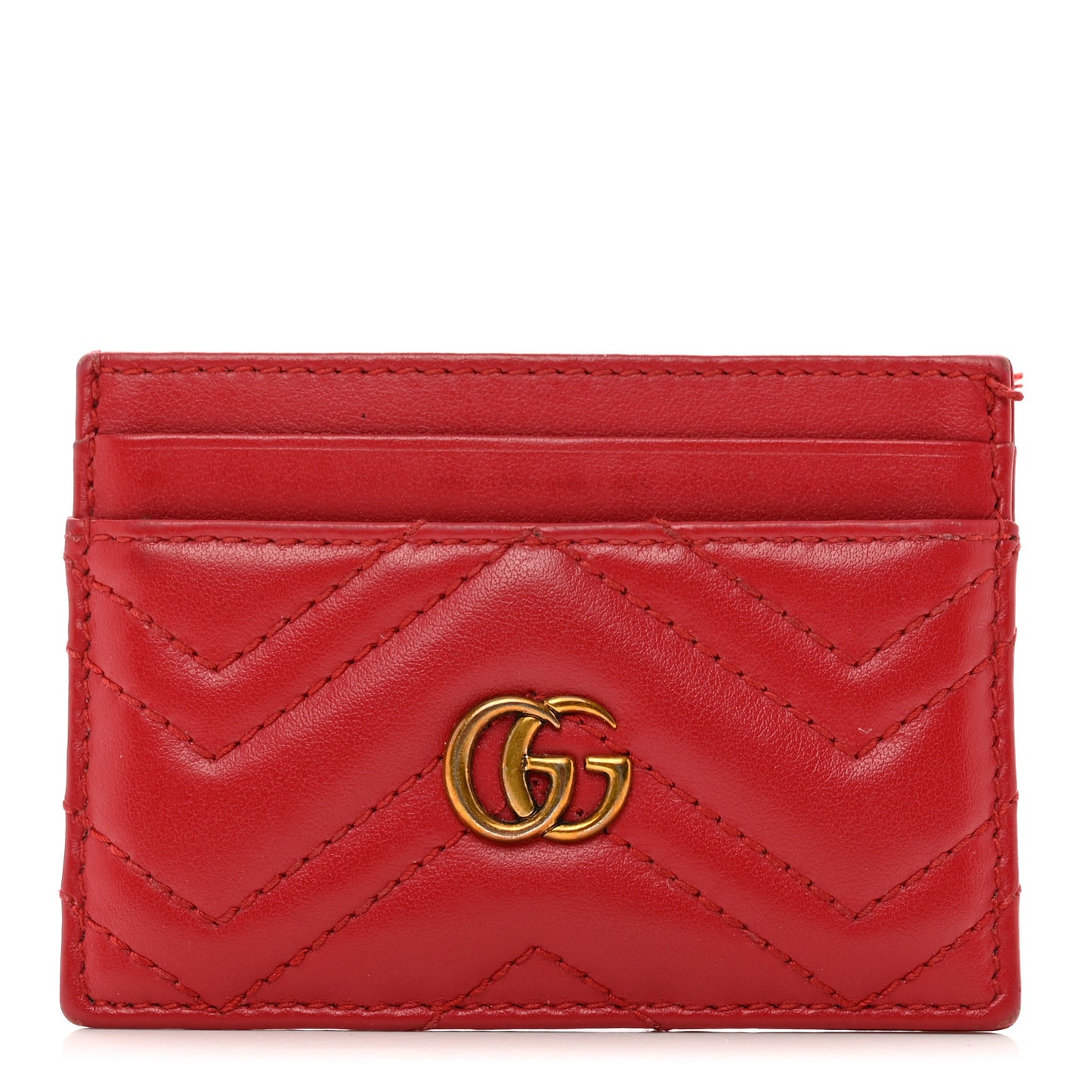 Calfskin Matelasse GG Marmont Card Holder Hibiscus Red