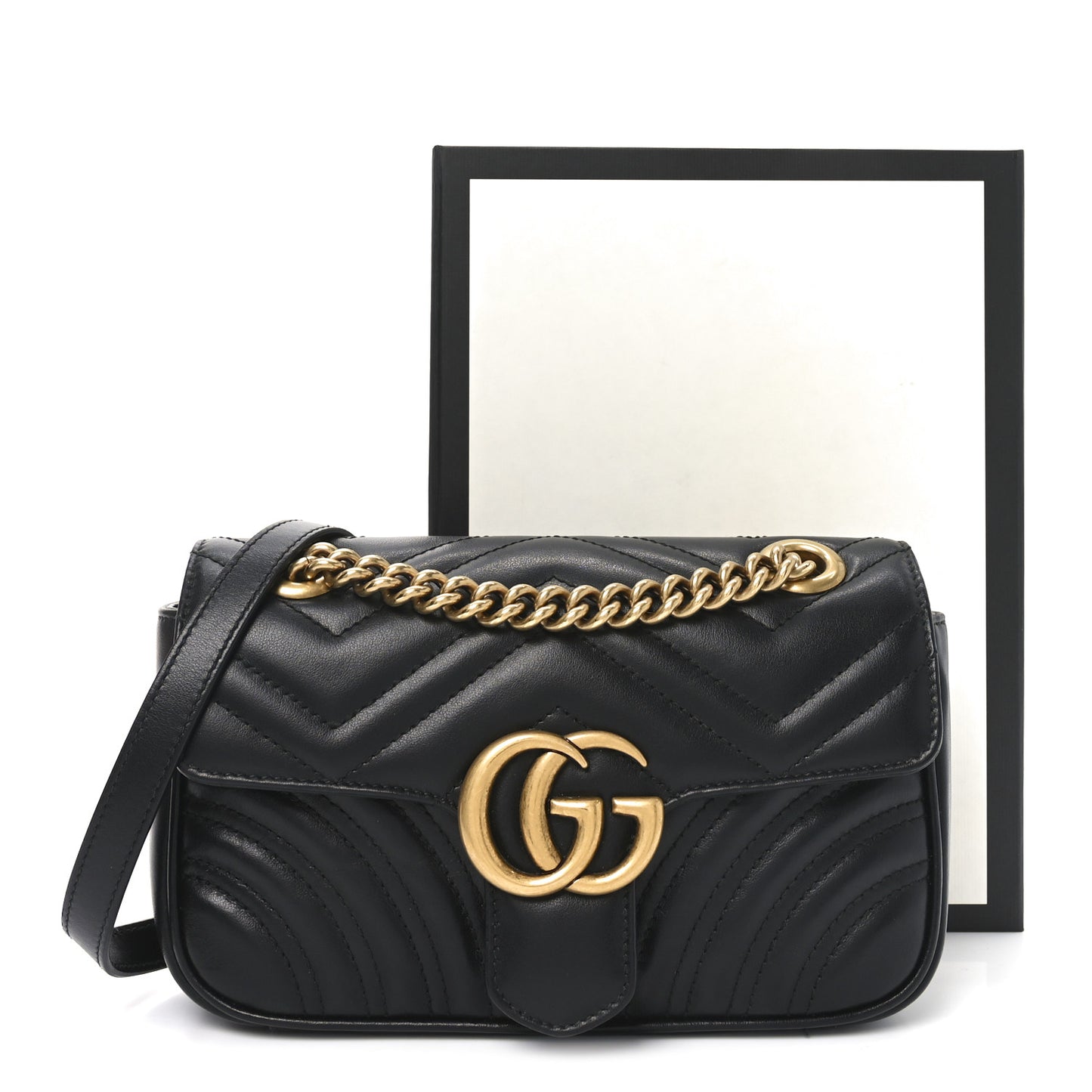 Calfskin Matelasse Mini GG Marmont Shoulder Bag Black