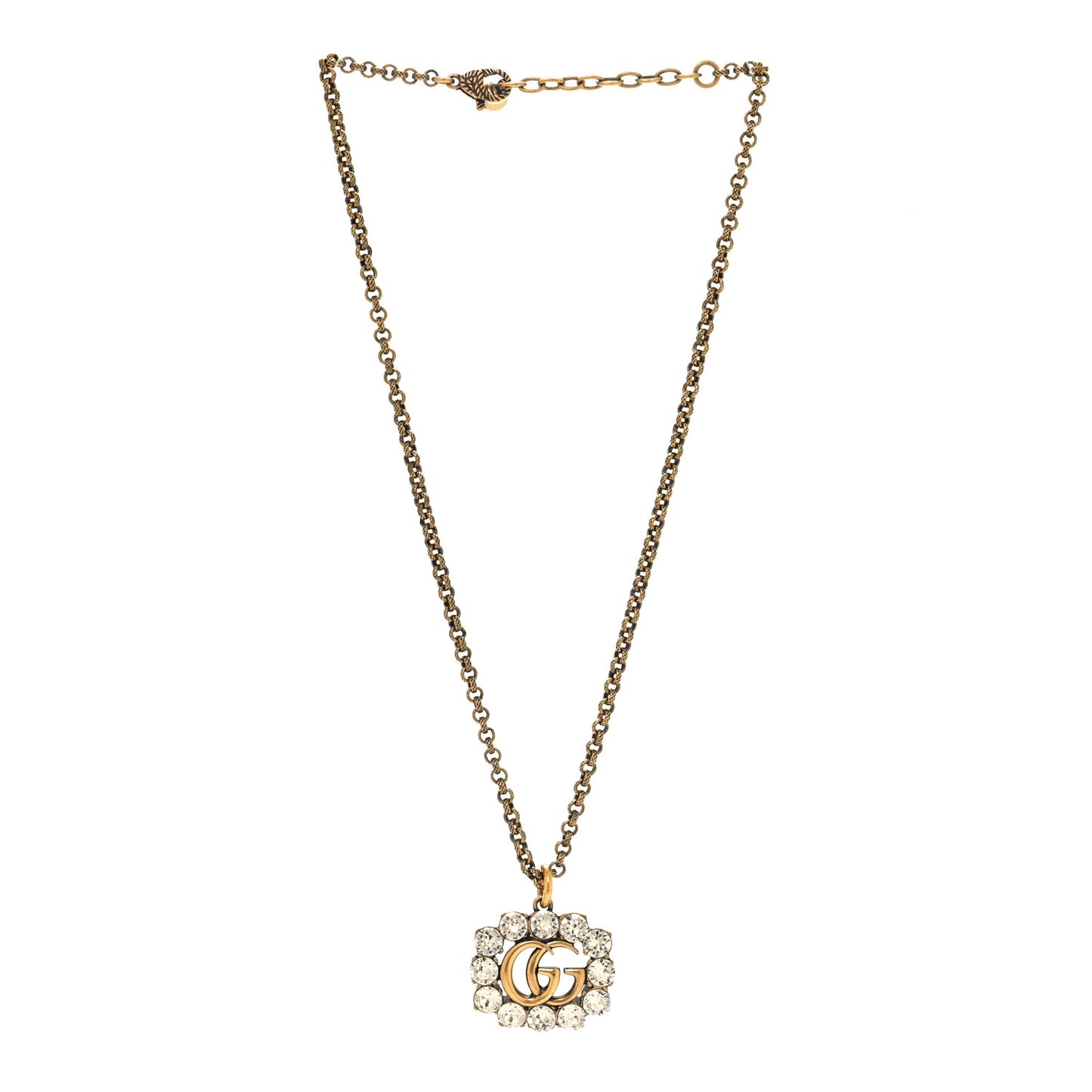 Crystal Embellished Double G Necklace Aged Gold