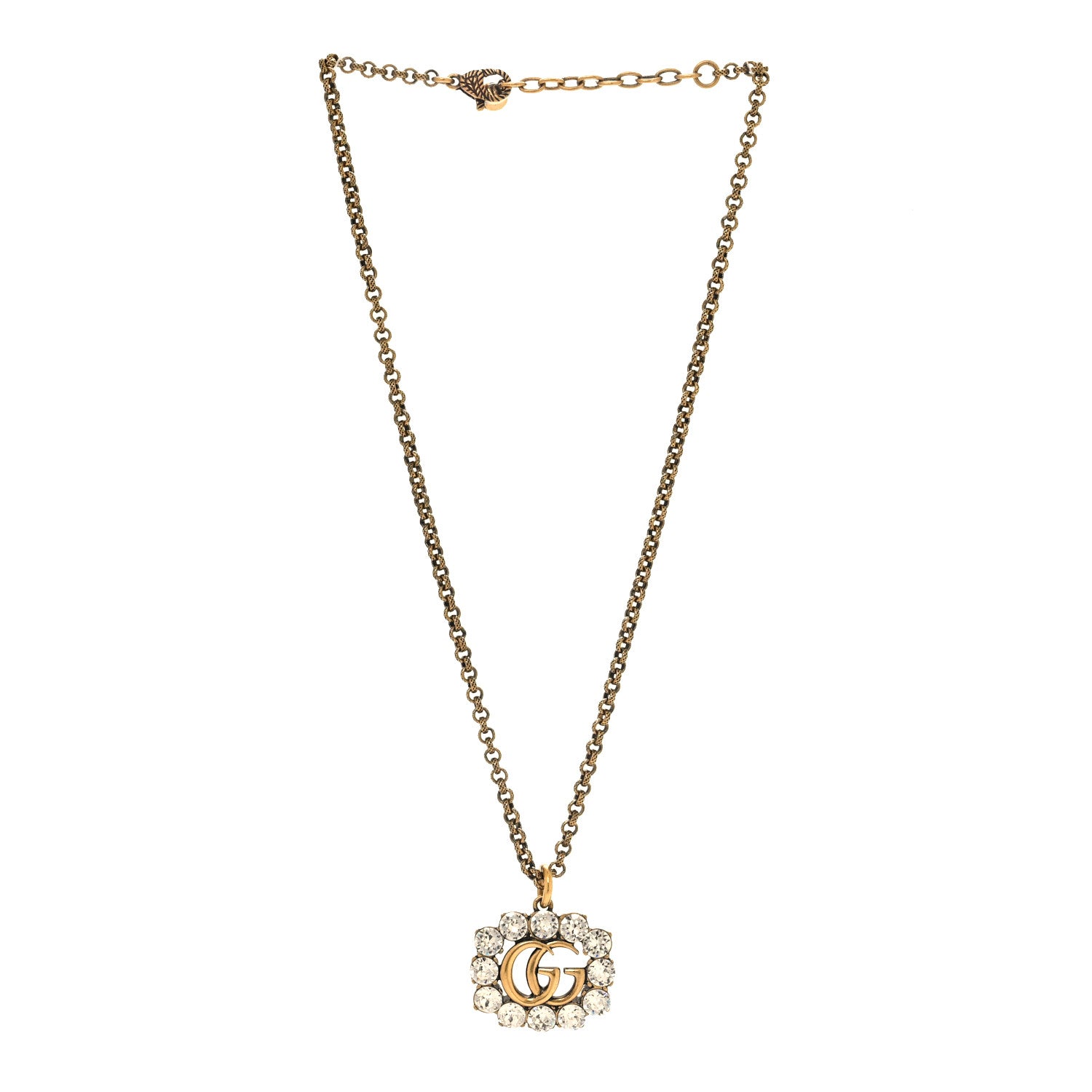 Gucci Crystal Embellished Double G Necklace Aged Gold 3 of 5