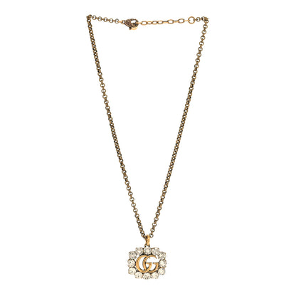 Gucci Crystal Embellished Double G Necklace Aged Gold 3 of 5