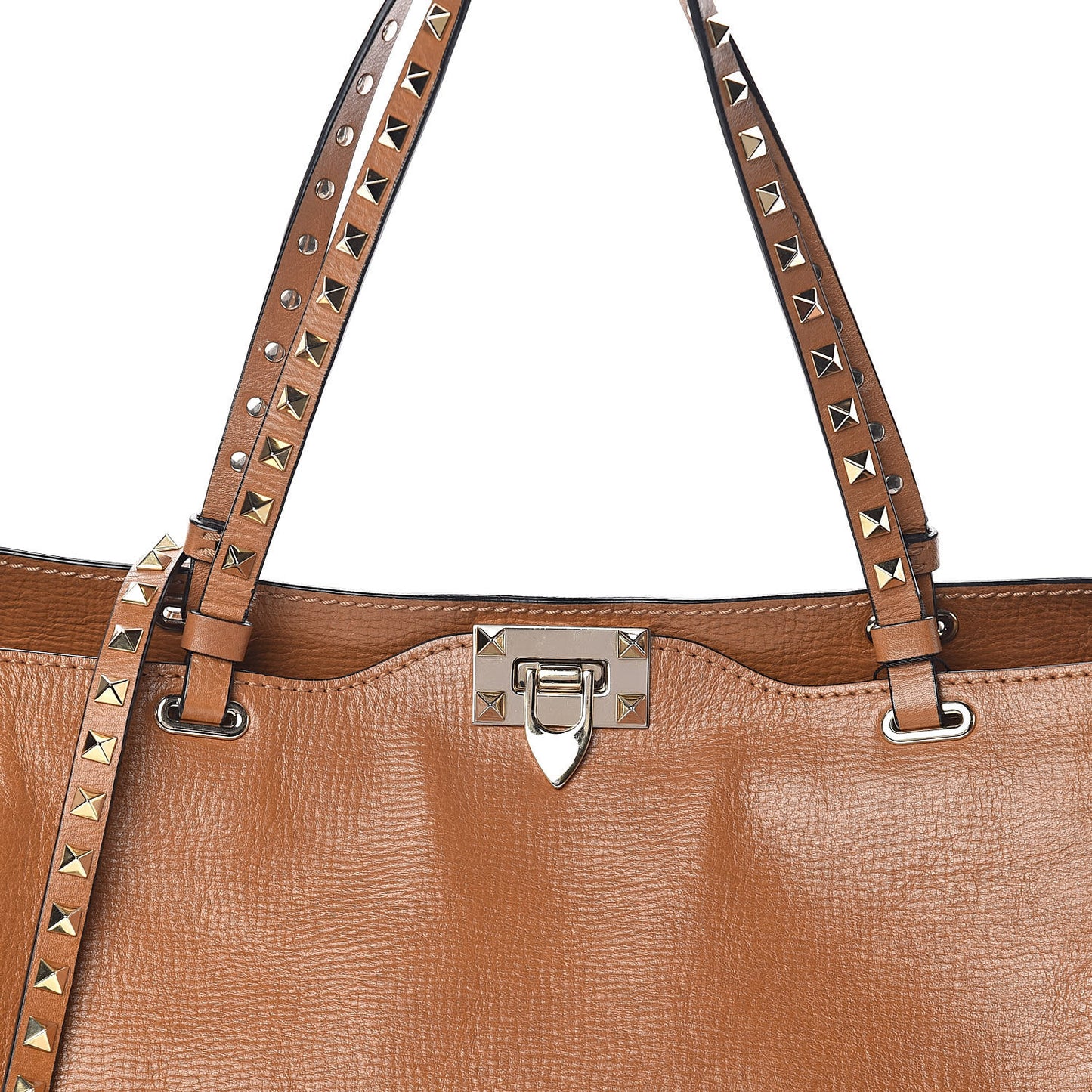 Textured Calfskin Medium Rockstud Tote Camel