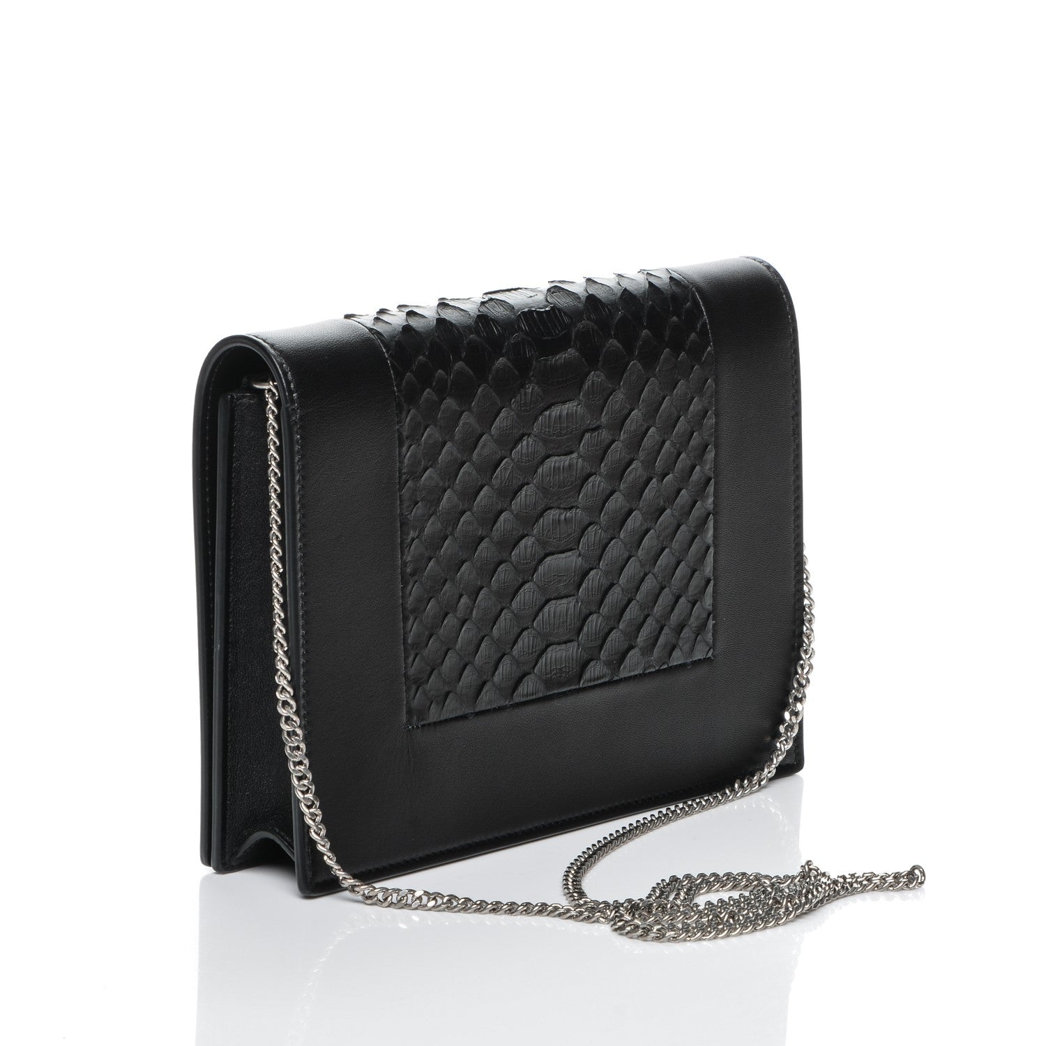 Celine Python Smooth Lambskin Frame Evening Chain Clutch Black 3 of 7