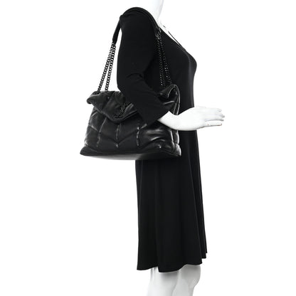 Saint Laurent Lambskin Quilted Monogram Monochrome Medium Loulou Puffer Chain Satchel Black 2 of 10