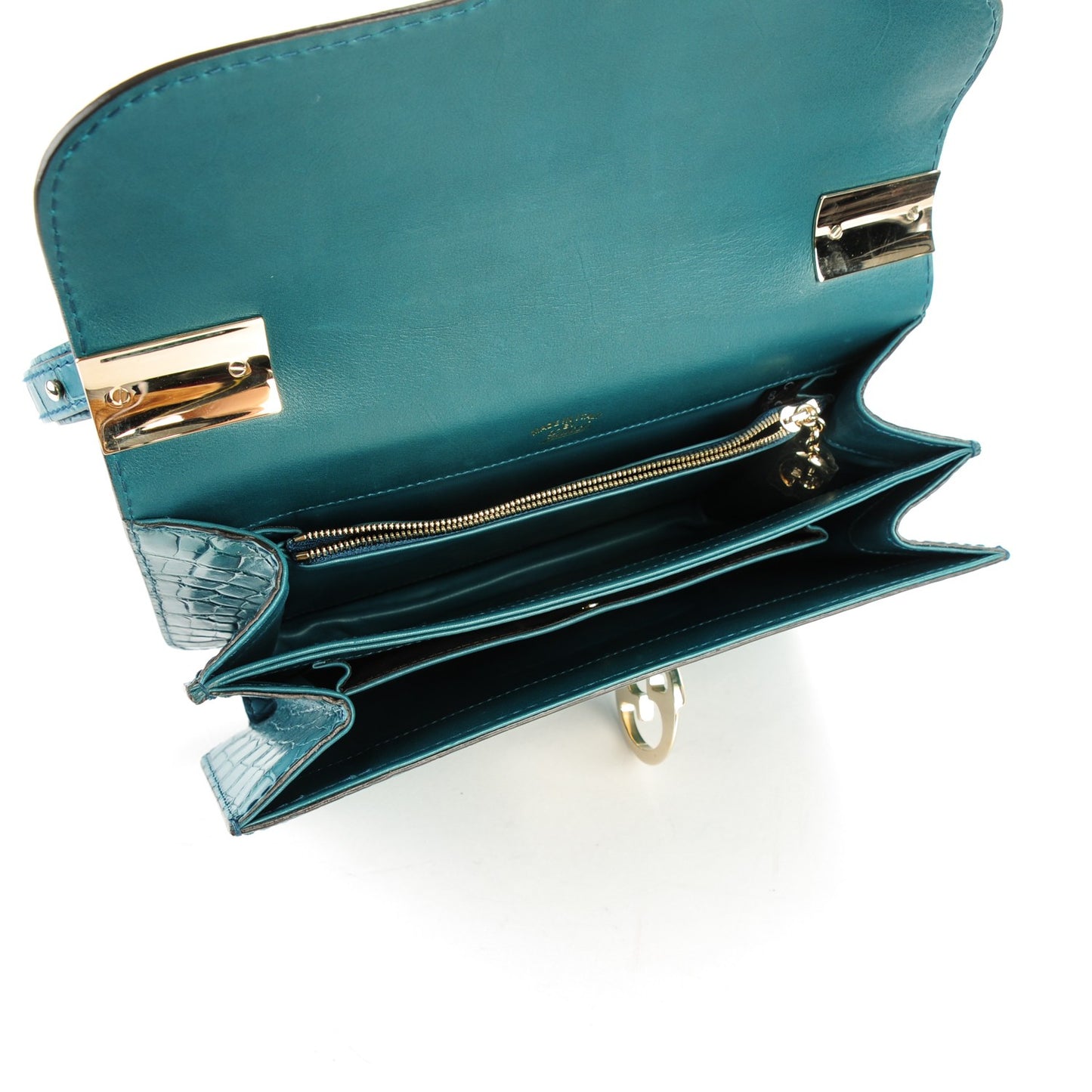 Washed Crocodile Medium 1973 Shoulder Flap Bag Deep Cobalt