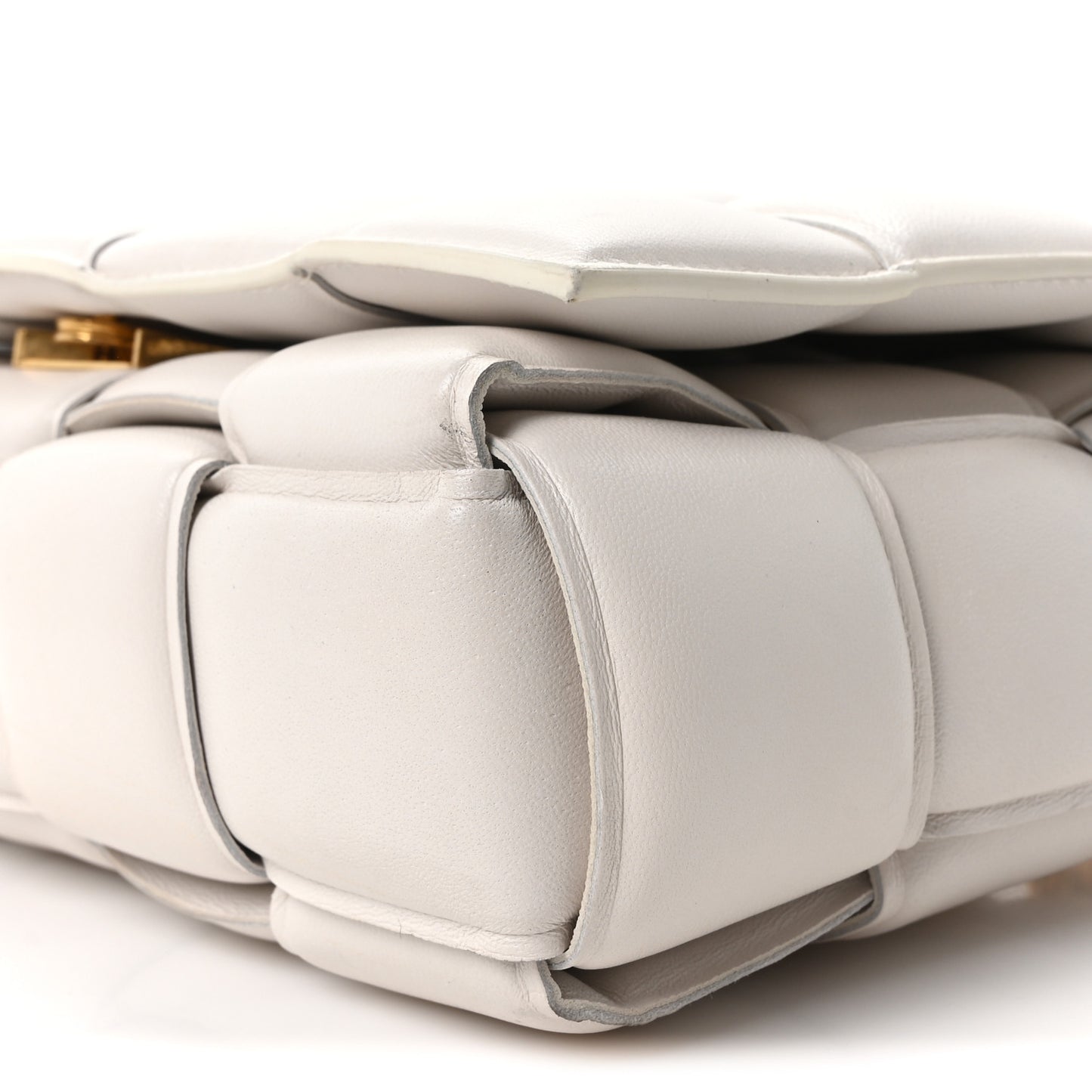 Lambskin Maxi Intreccio Padded Chain Cassette Crossbody Bag White