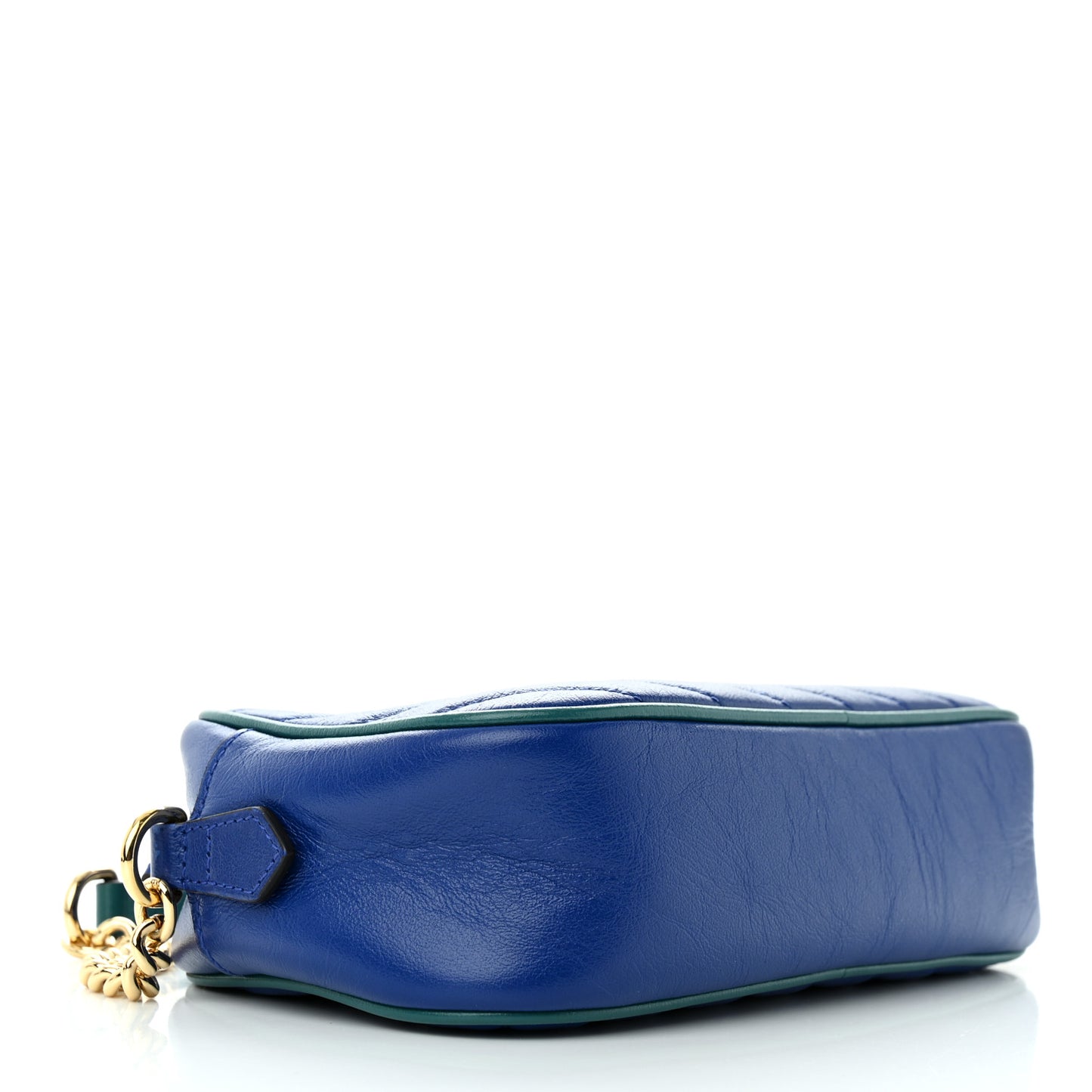 Azalea Calfskin Enamel Matelasse Diagonal Small Torchon GG Marmont Chain Shoulder Bag Imperial Blue Pavone