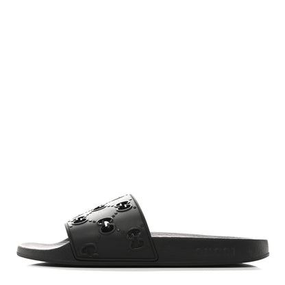 Gucci Rubber GG Monogram Perforated Womens Slide Sandals 40 Black 1 of 10