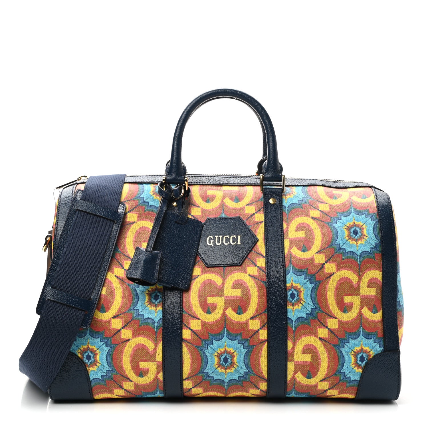 Gucci GG Supreme Kaleidoscope Calfskin Script Logo Gucci 100 Carry-On Duffle Bag Blue Orange Multicolor Blue Agata 1 of 8