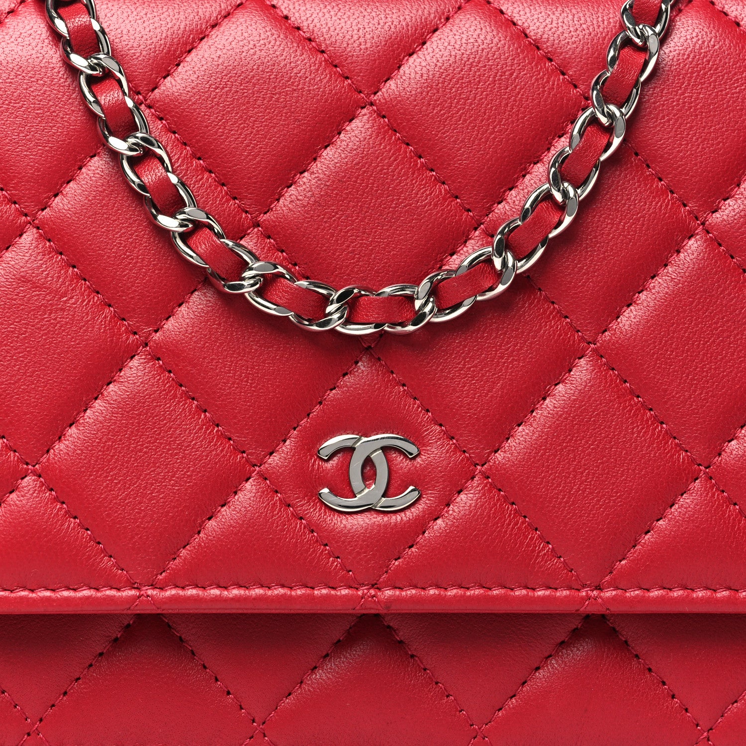 Chanel Lambskin Quilted Wallet On Chain WOC Red 9 of 11