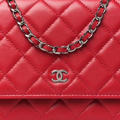 Chanel Lambskin Quilted Wallet On Chain WOC Red 9 of 11