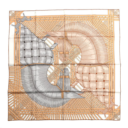 Hermes Silk Masan & Masan Scarf 90 White Beige Gris 1 of 4