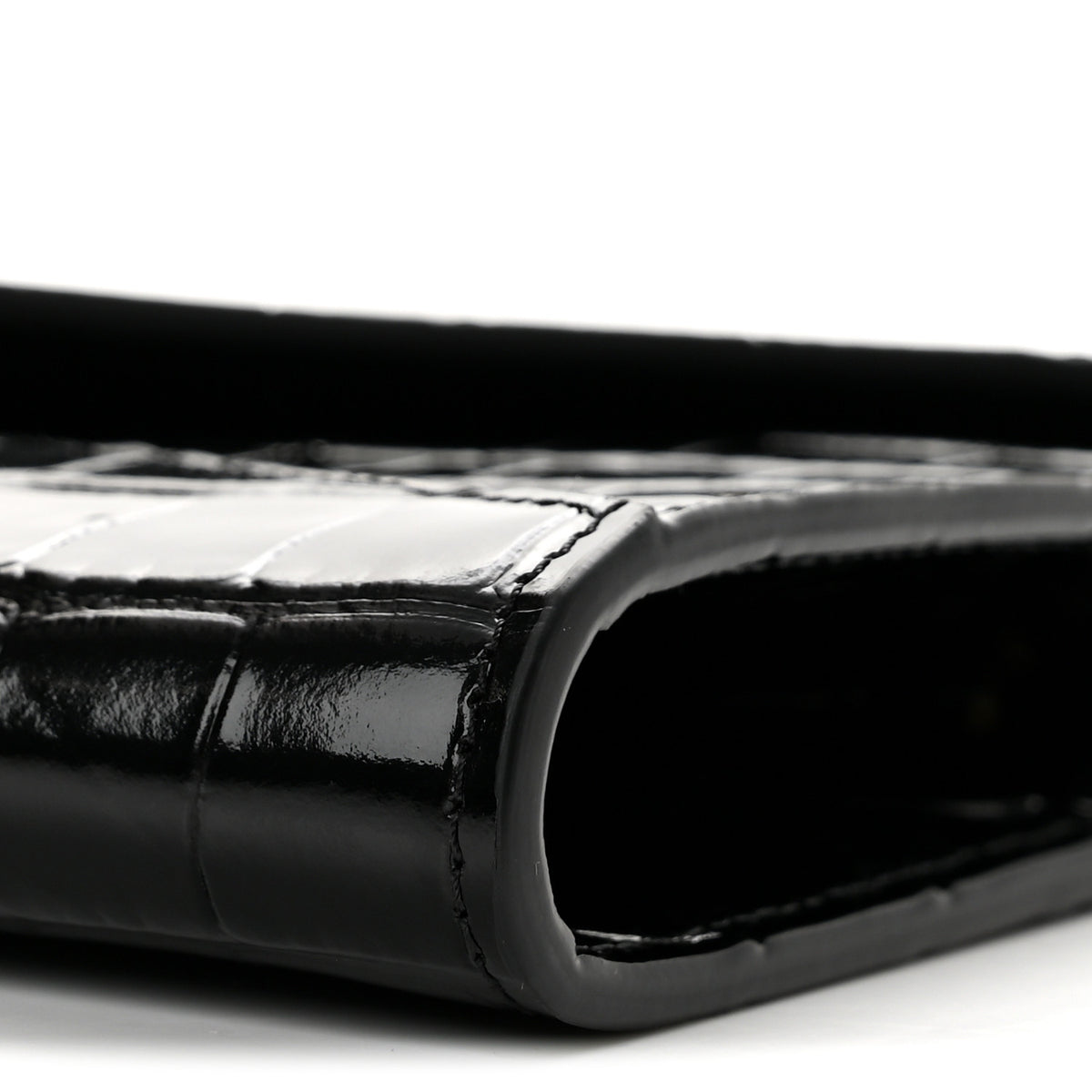 Chanel Calfskin Crocodile Embossed Envelope Clutch With Strap Black 10 of 12