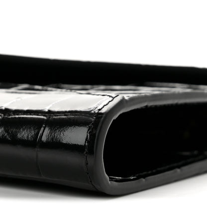 Chanel Calfskin Crocodile Embossed Envelope Clutch With Strap Black 10 of 12