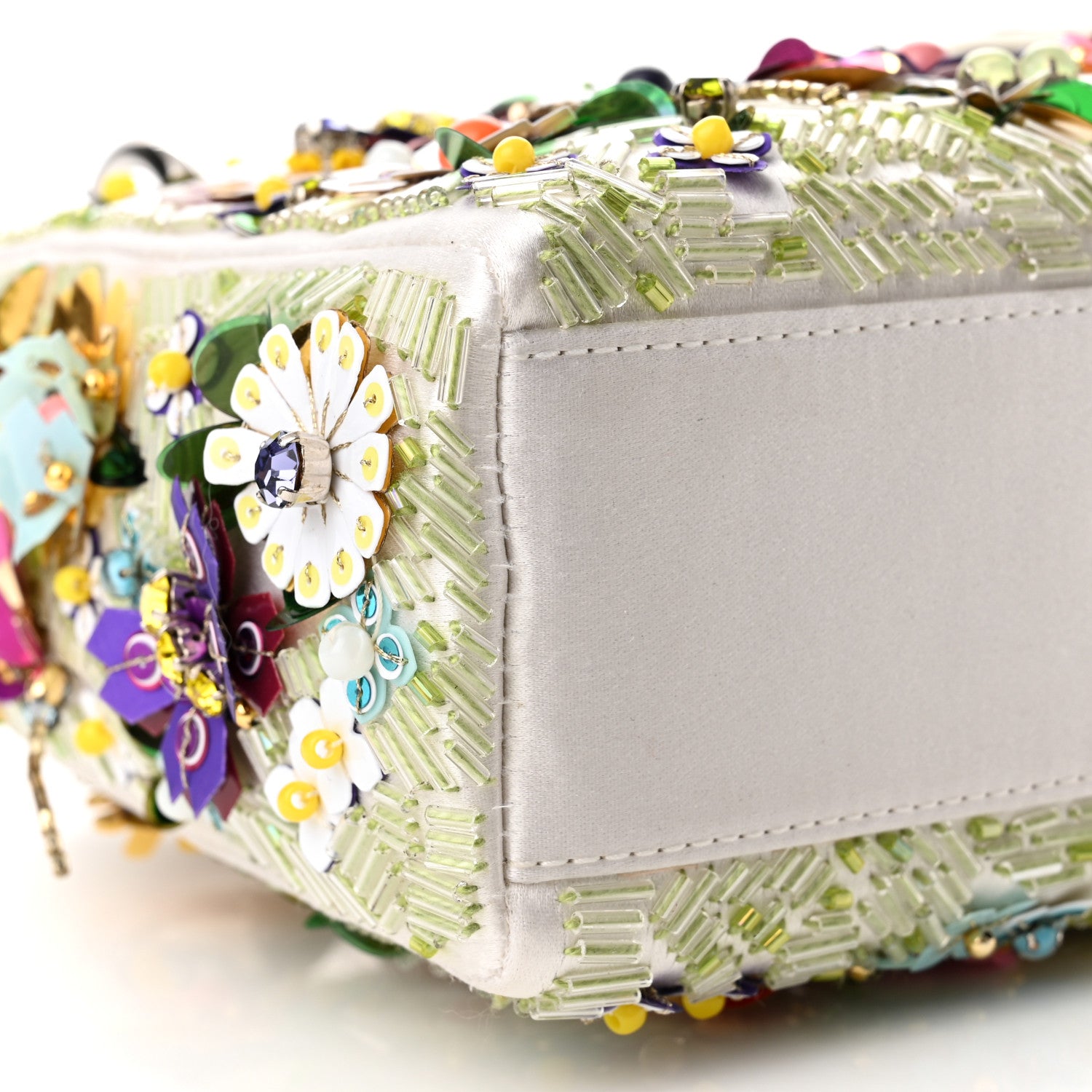 Christian Dior Satin Beaded Floral Embroidered Mini Lady Dior White Multicolor 8 of 9