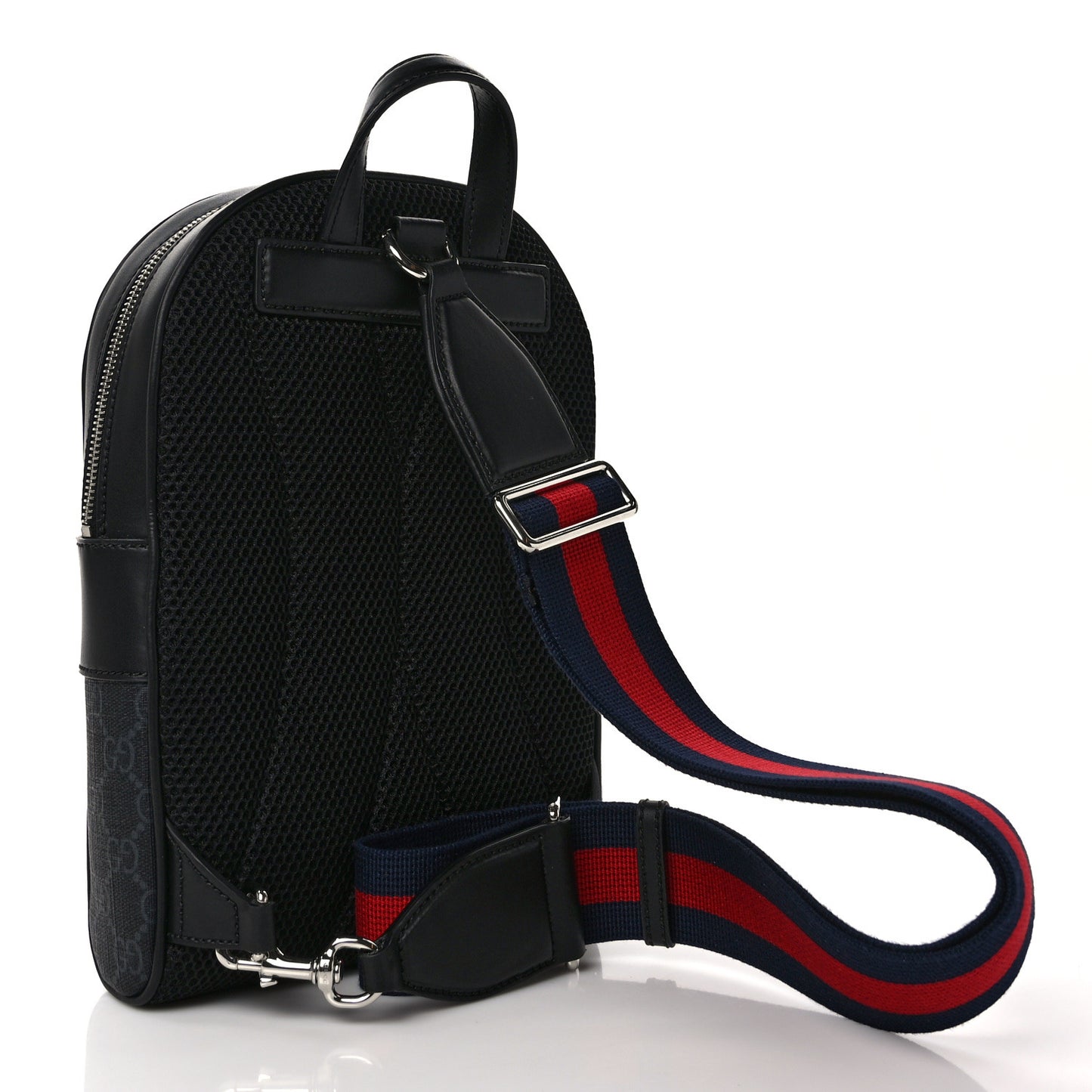 GG Supreme Monogram Calfskin Web Sling Backpack Black Grey