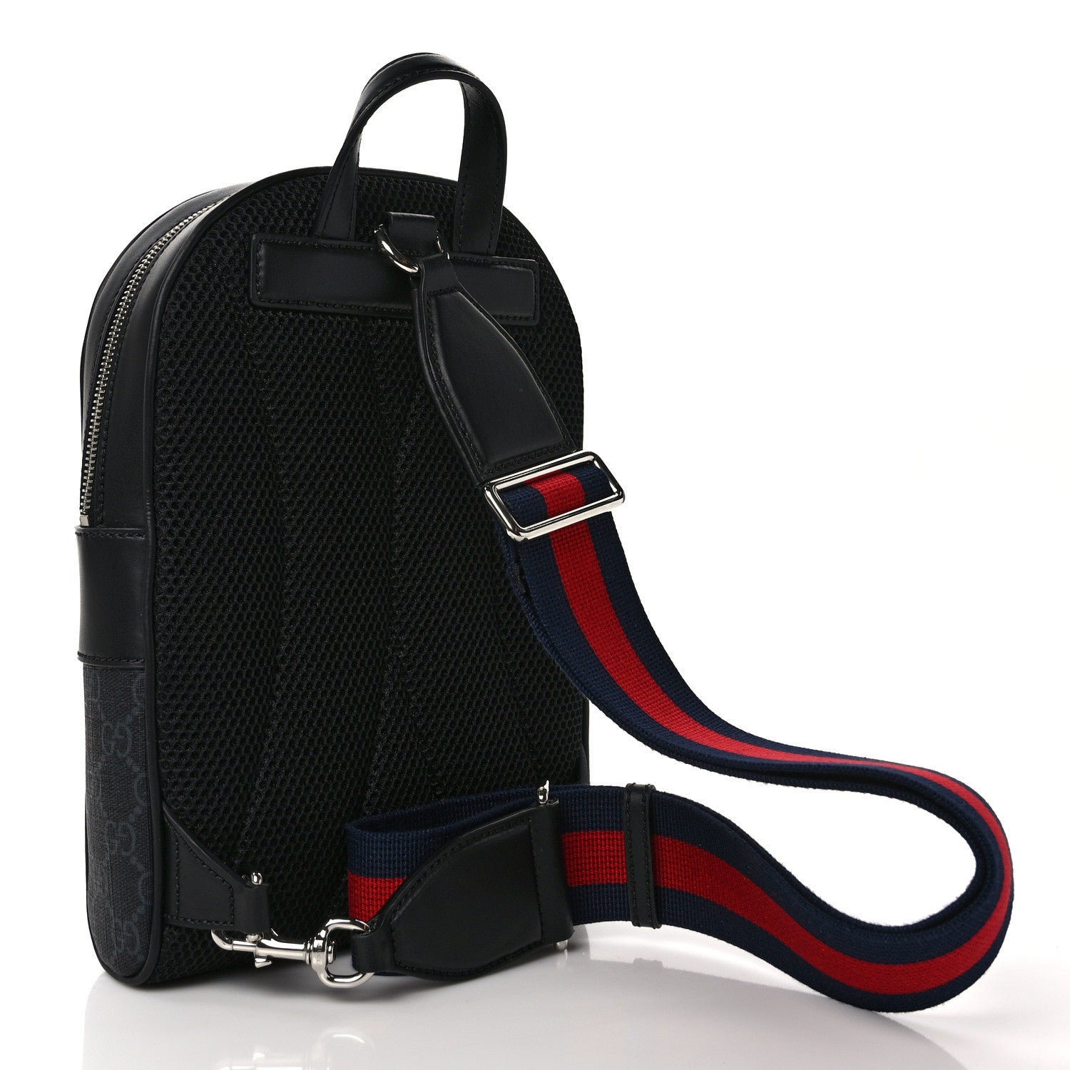 Gucci GG Supreme Monogram Calfskin Web Sling Backpack Black Grey 3 of 8