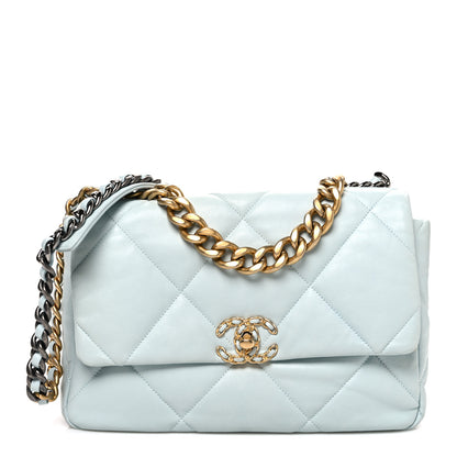 Chanel Lambskin Quilted Large Chanel 19 Flap Light Blue 1 of 11