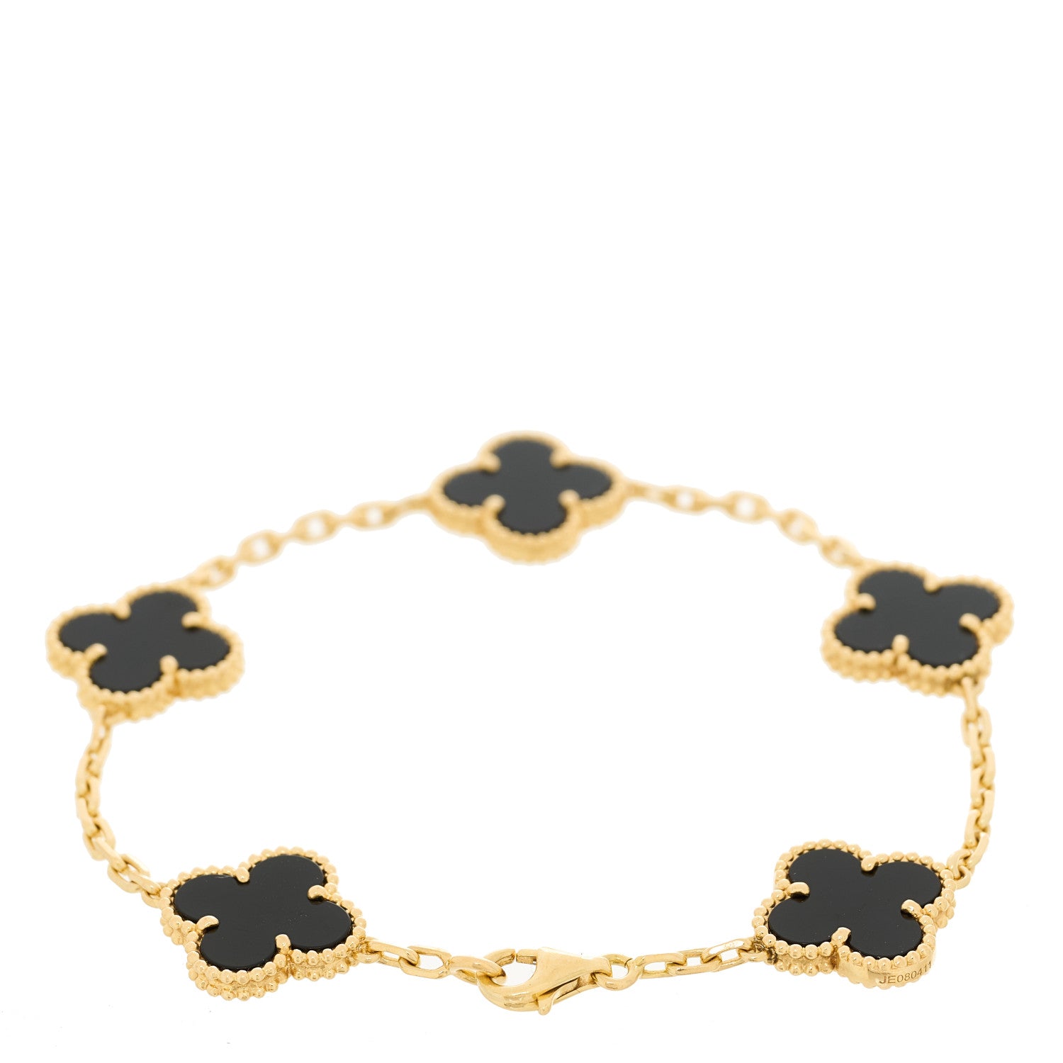 Van Cleef & Arpels 18K Yellow Gold Black Onyx 5 Motifs Vintage Alhambra Bracelet 2 of 5