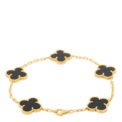 Van Cleef & Arpels 18K Yellow Gold Black Onyx 5 Motifs Vintage Alhambra Bracelet 2 of 5