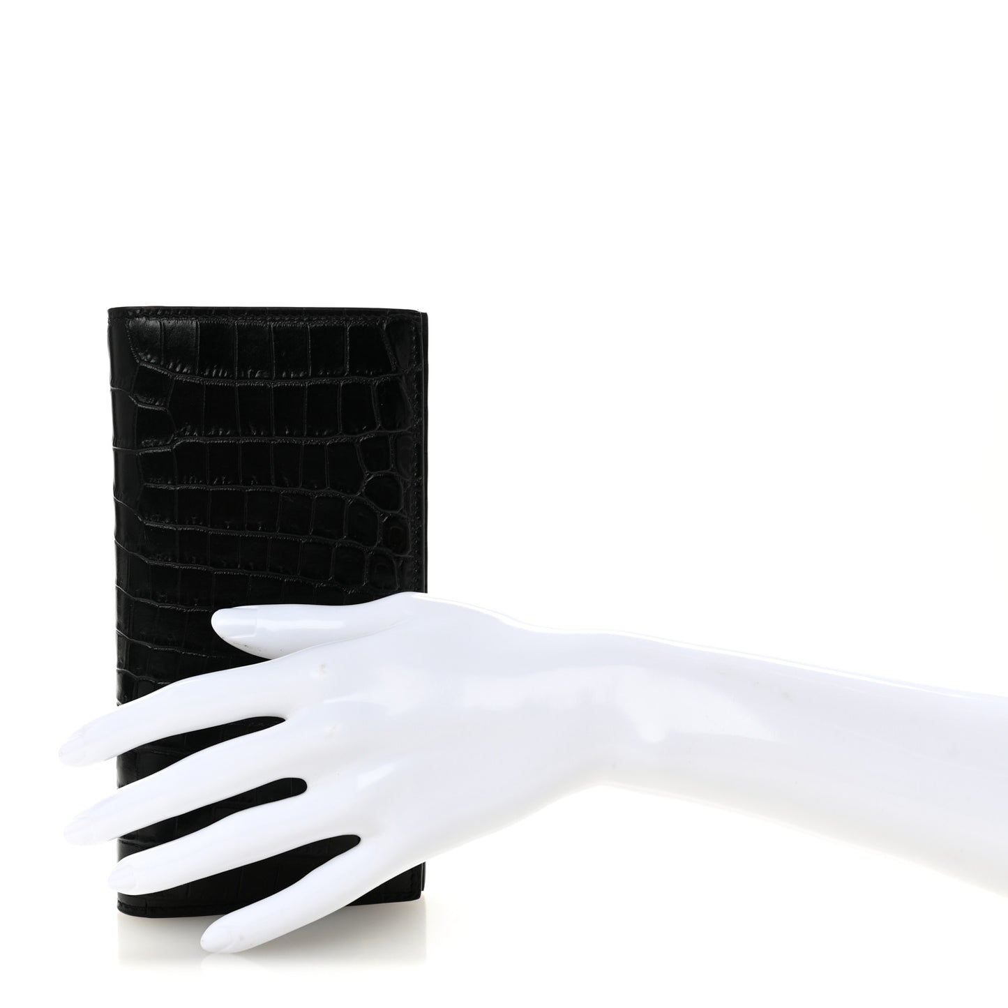 Calfskin Crocodile Embossed Monogram Vertical Wallet Black