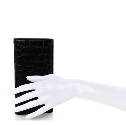 Saint Laurent Calfskin Crocodile Embossed Monogram Vertical Wallet Black 2 of 8