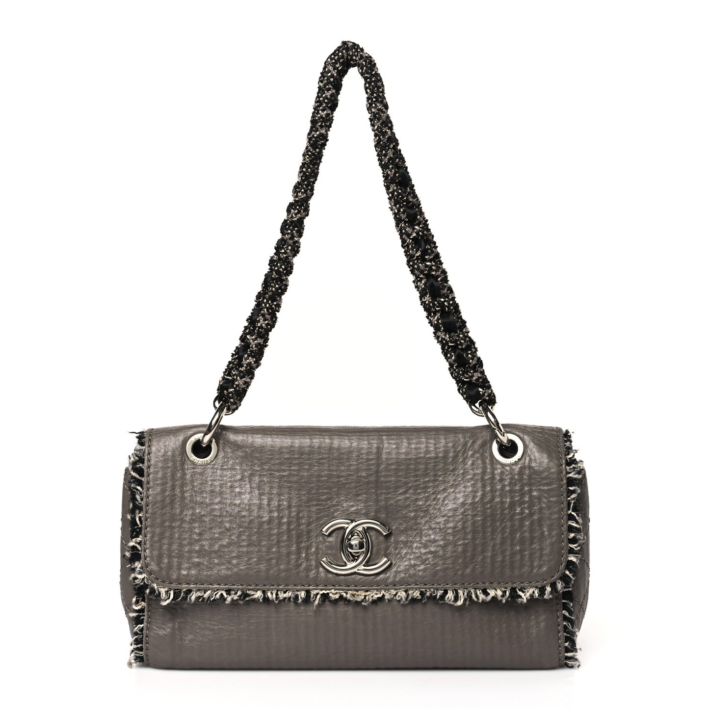 Tweed Calfskin Tweedy Single Flap Grey