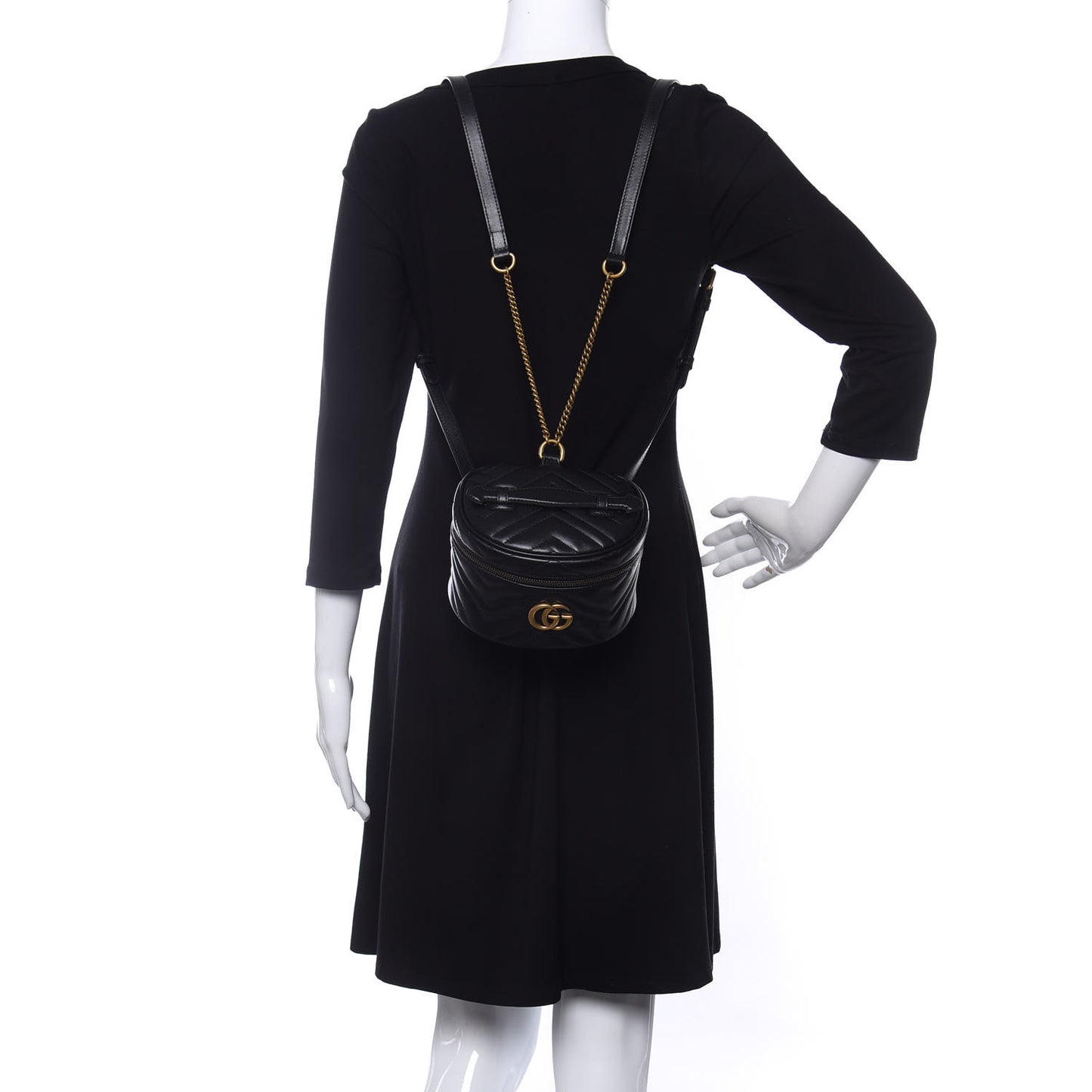 Calfskin Matelasse Mini GG Marmont Round Backpack Black