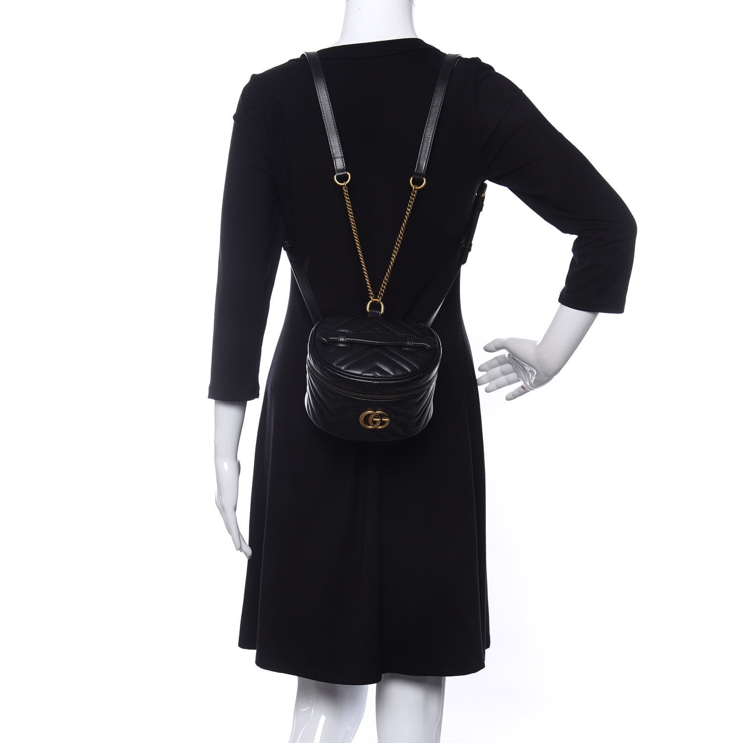 Gucci Calfskin Matelasse Mini GG Marmont Round Backpack Black 2 of 11